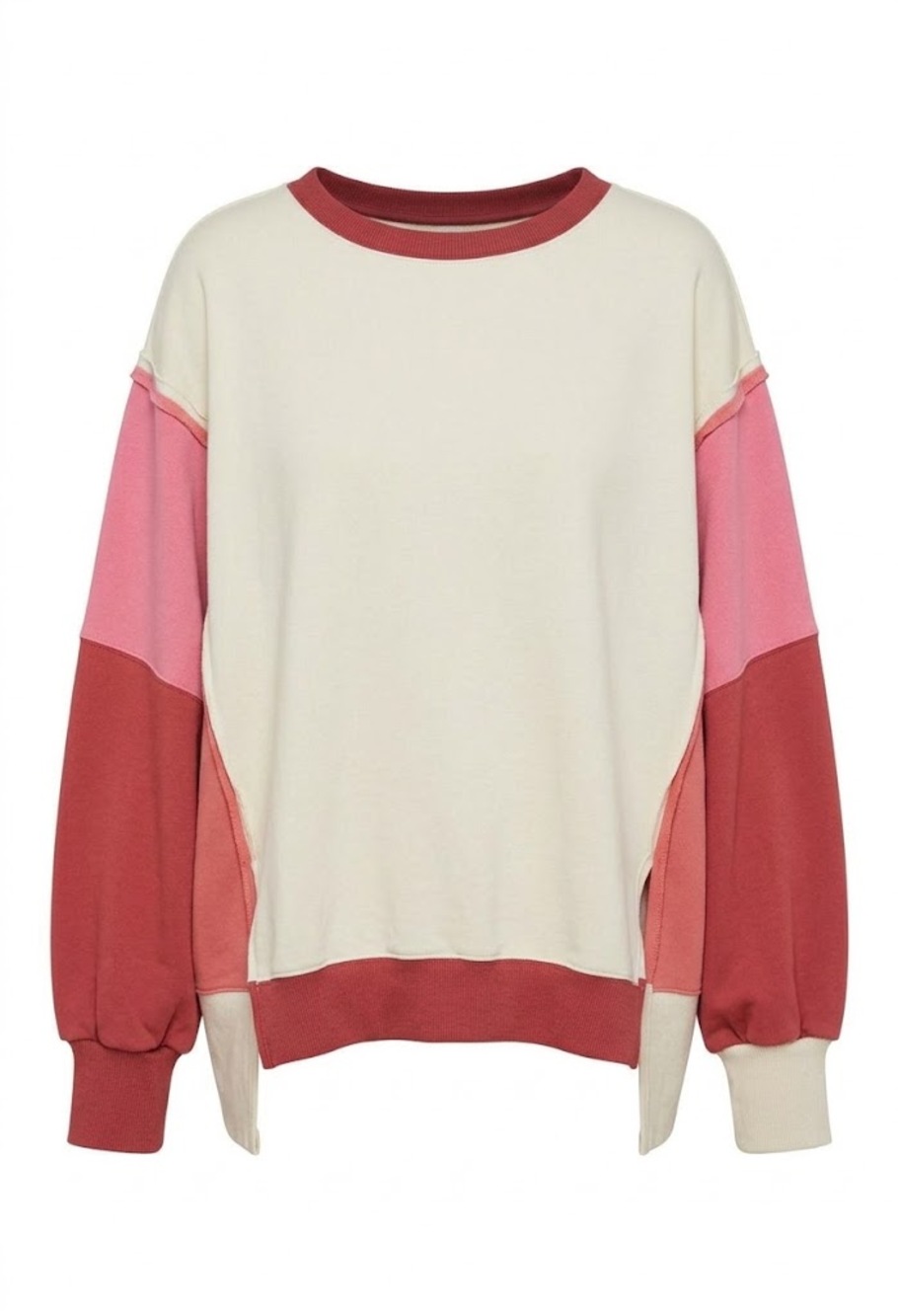 Fantastic Fawn Rose/Cream Oversized Hi-Low Terry Pullover NWT